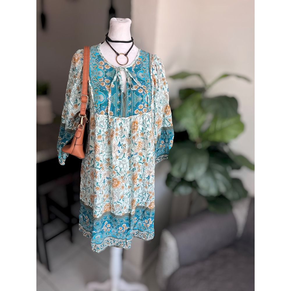 BLUETIME Floral Boho Peasant Dress Size L